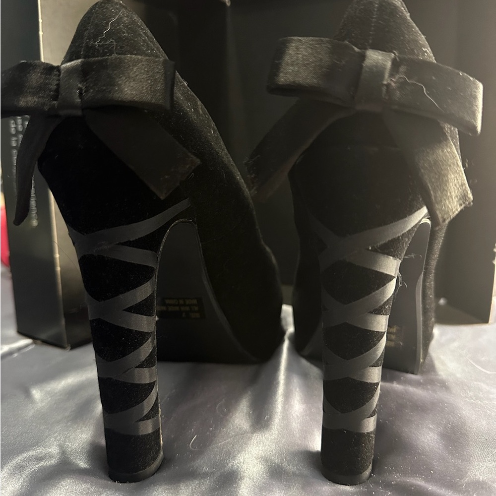 Charlotte Russe Black Heels with Bow and Strappy Heel